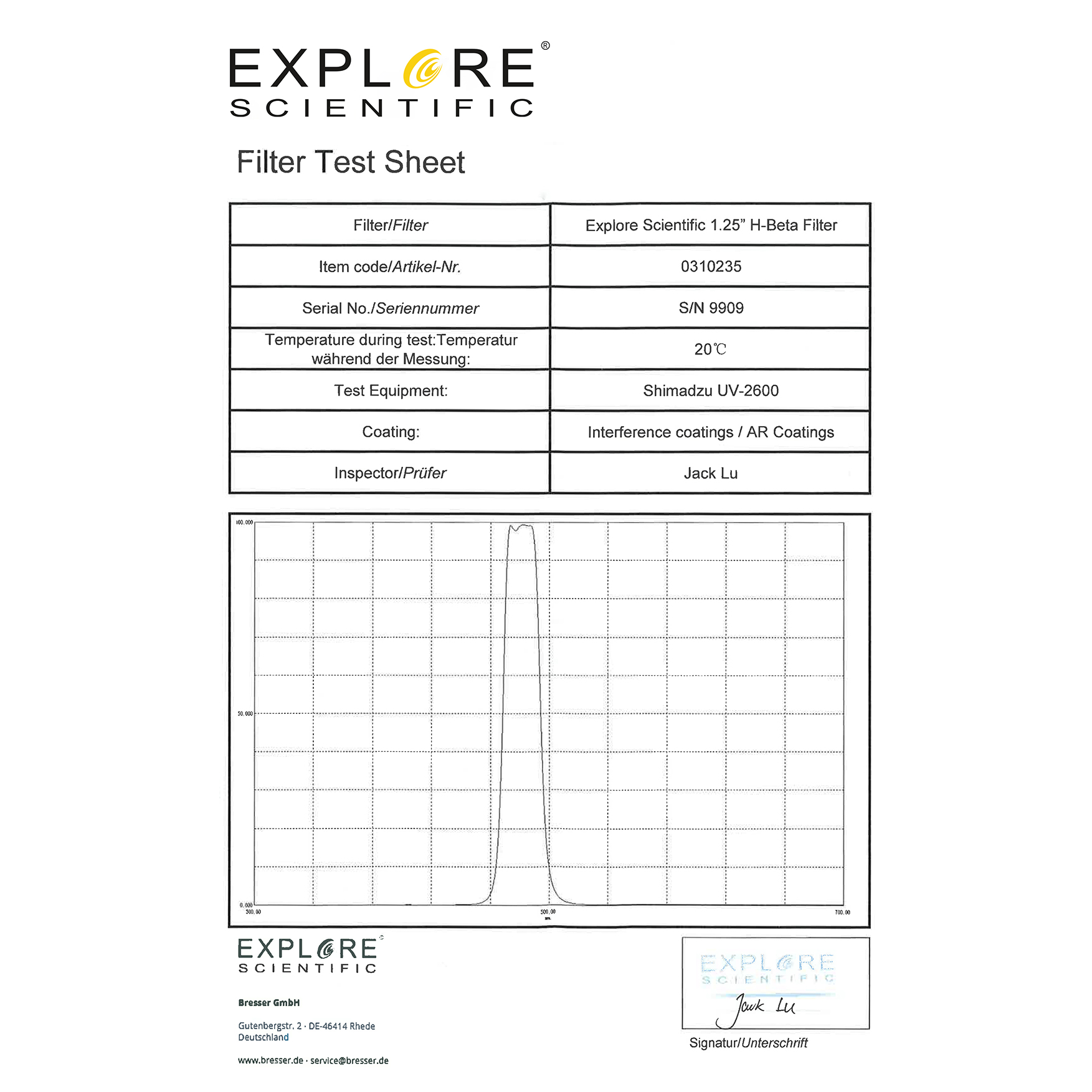 EXPLORE SCIENTIFIC 1,25" H-Beta Filtro nebulare