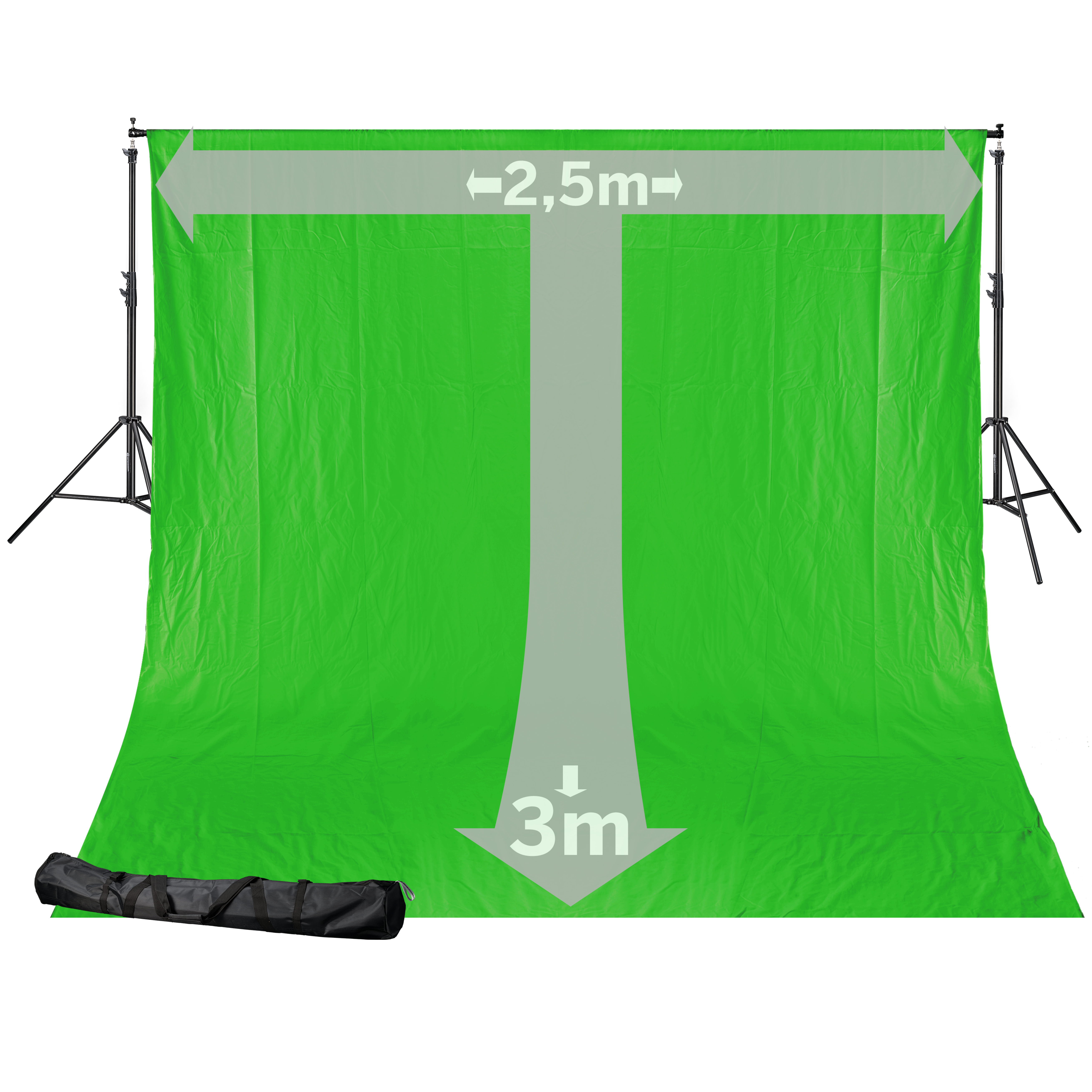 BRESSER BR-D24 Sistema di supporto per sfondi + tessuto da fondale 2,5 x 3 m verde Chromakey