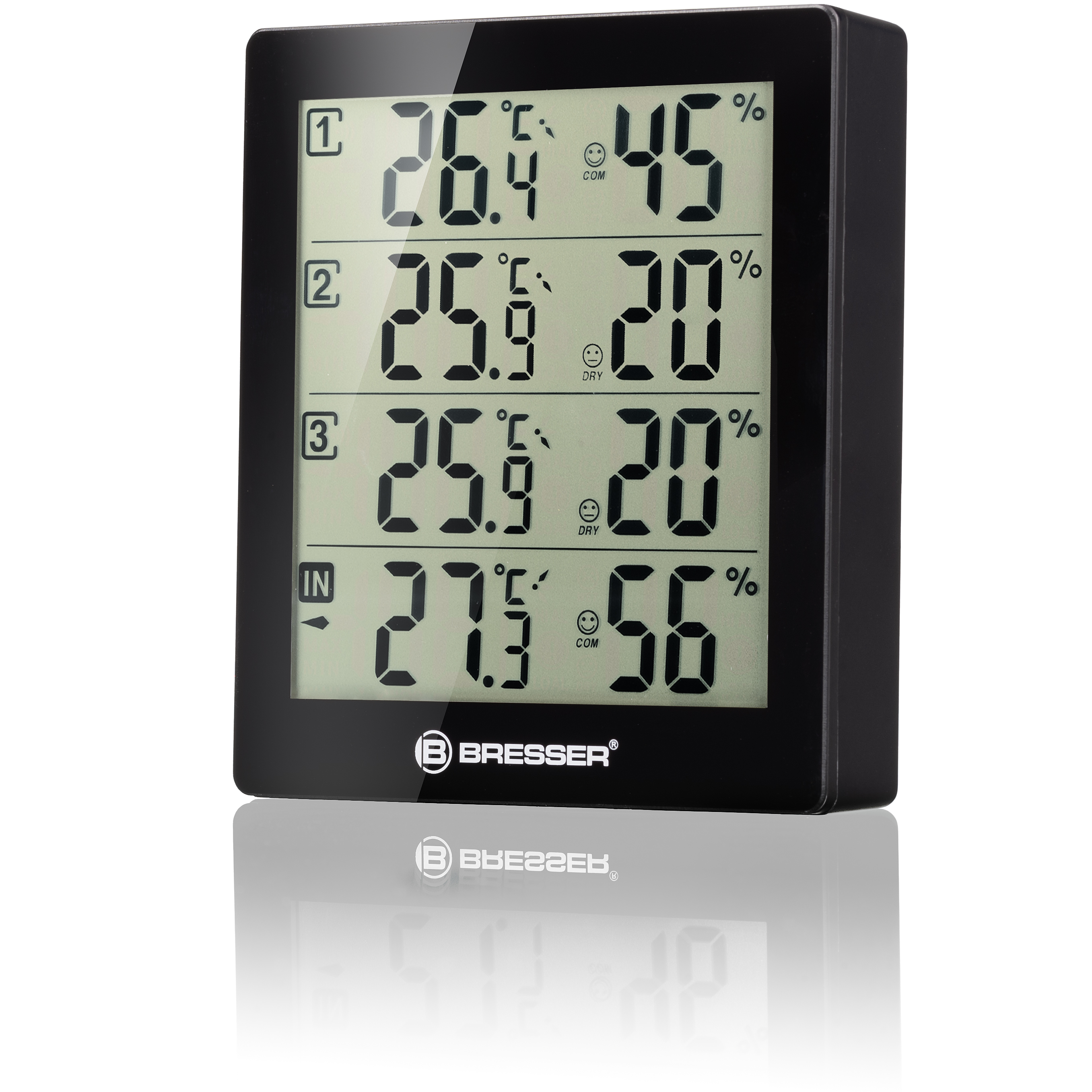 BRESSER ClimaTrend Hygro Quadro - Thermo- und Hygrometer mit 4 unabhängigen Messdaten (Refurbished)