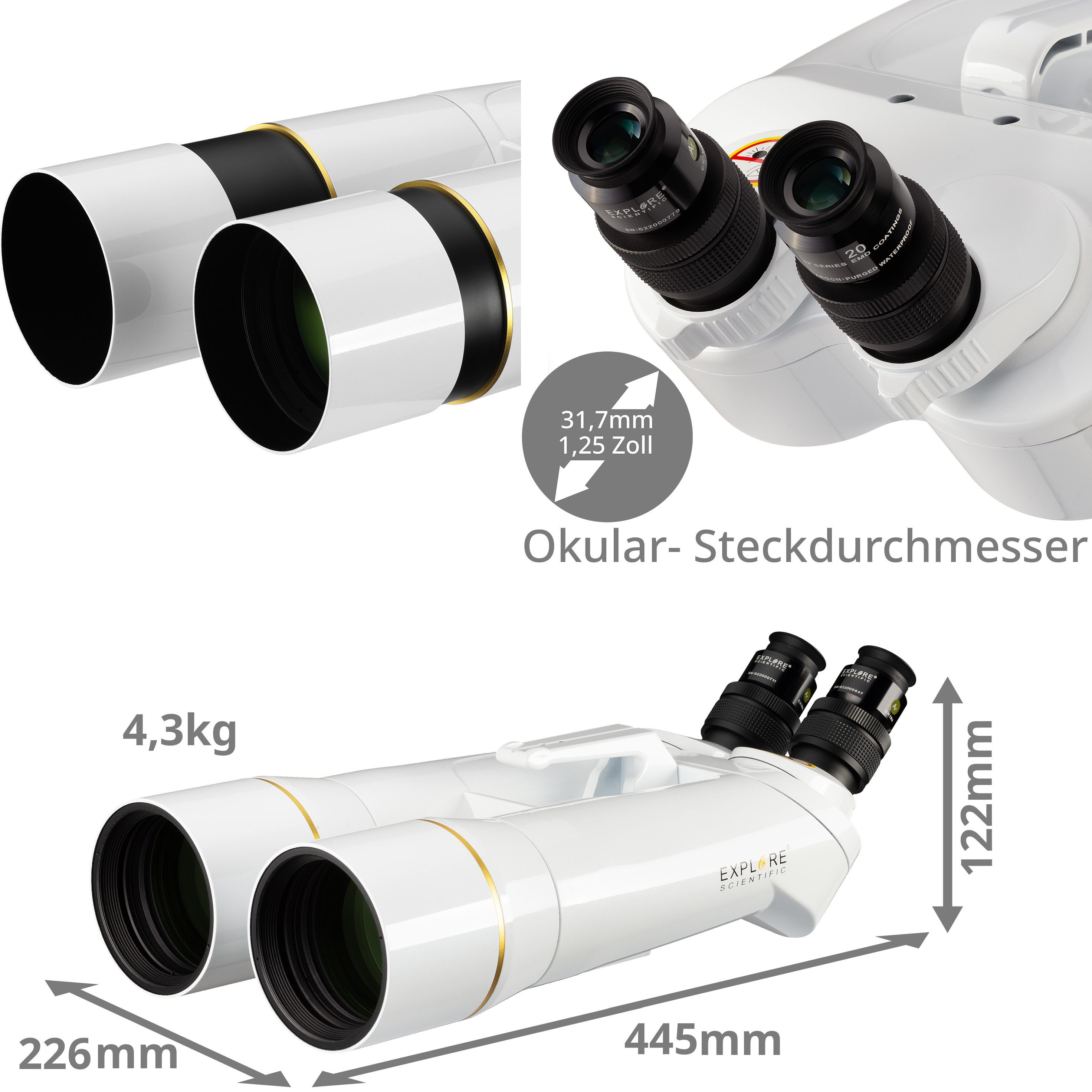 EXPLORE SCIENTIFIC BT-82 SF Binocolo gigante SF con oculari a 62° LER 20mm