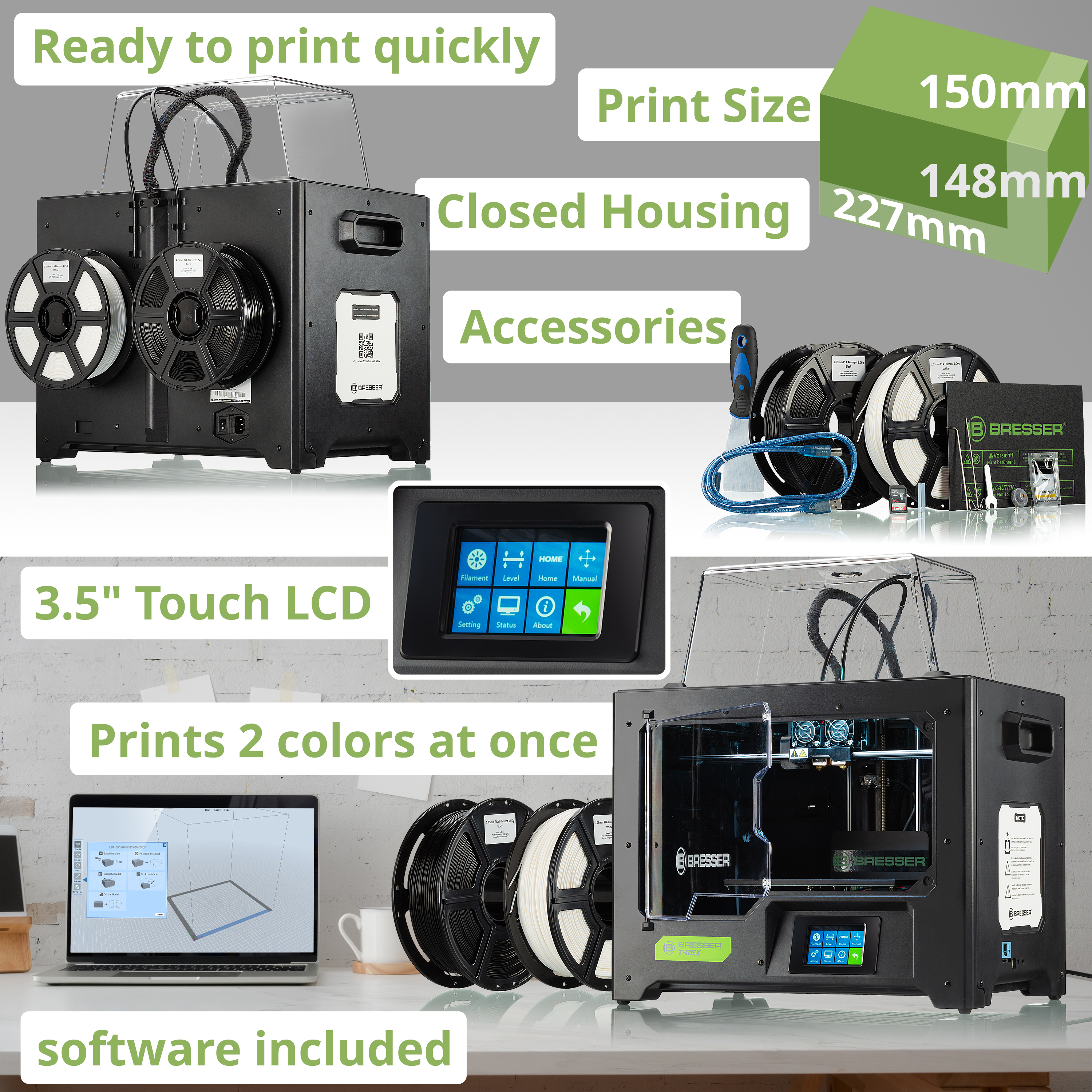 Stampante 3D WLAN BRESSER T-REX con doppio estrusore