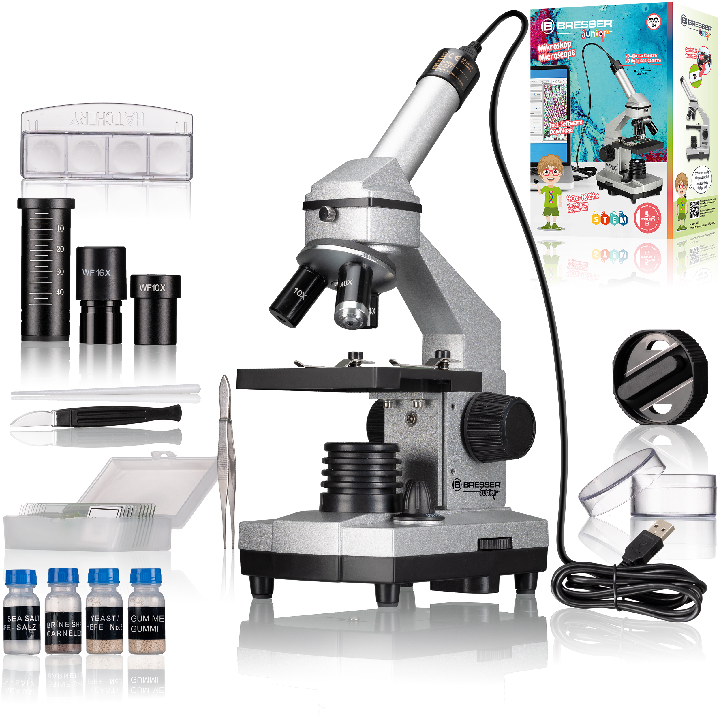 BRESSER JUNIOR Microscopio 40x-1024x con Camera oculare HD