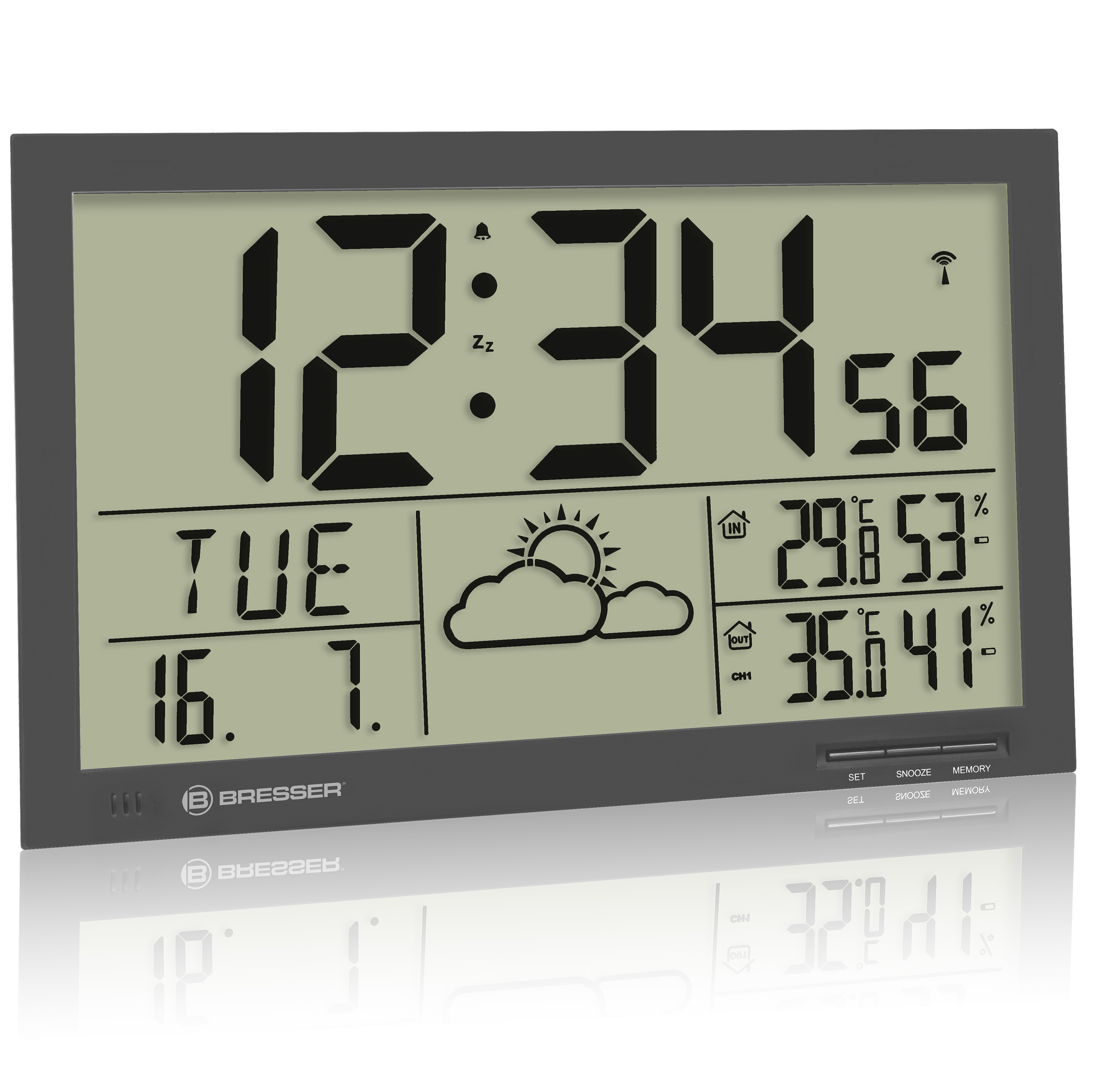 BRESSER MyTime Jumbo orologio da parete con funzioni meteo LCD