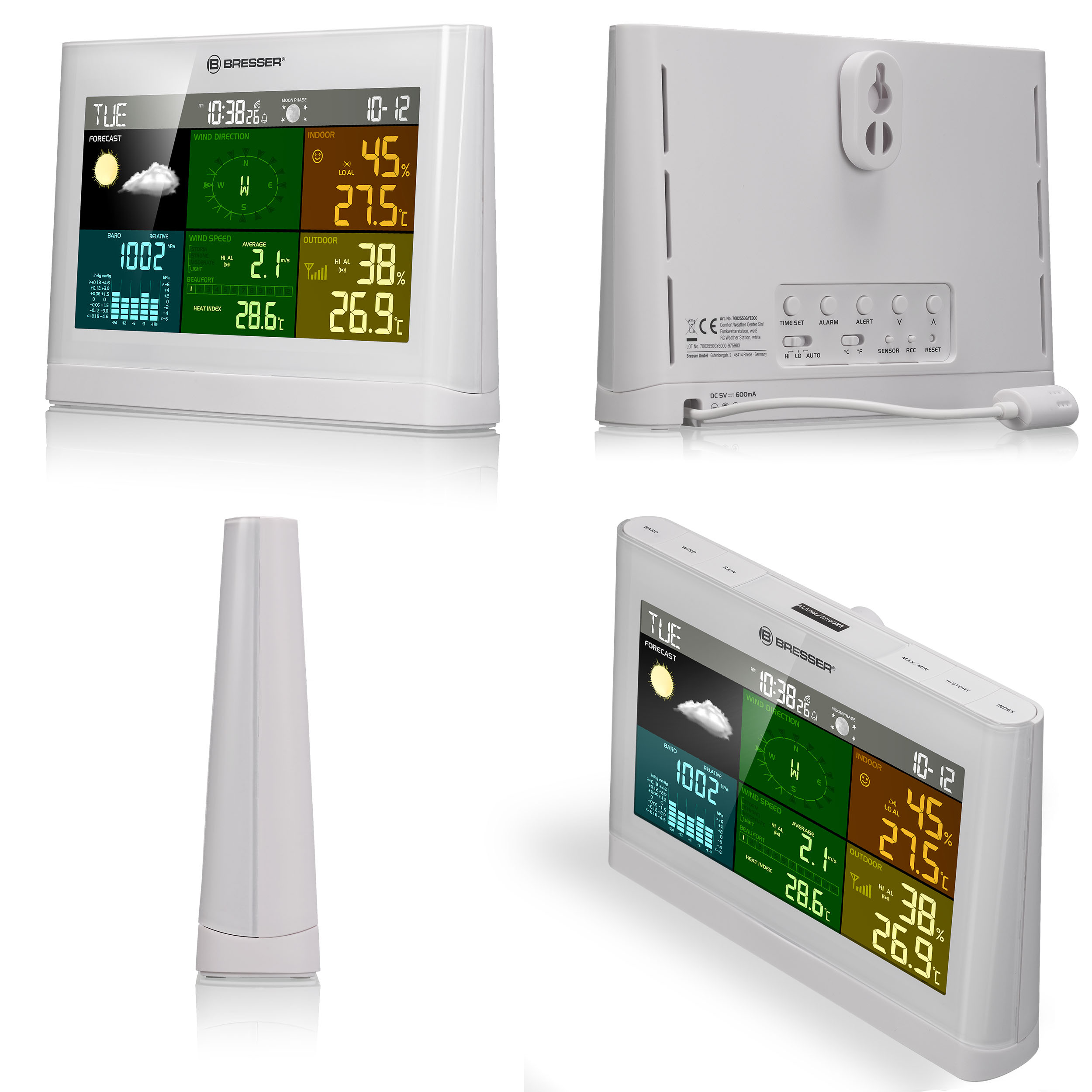 Stazione meteo professionale Comfort 5 in 1 BRESSER con display a 256 colori