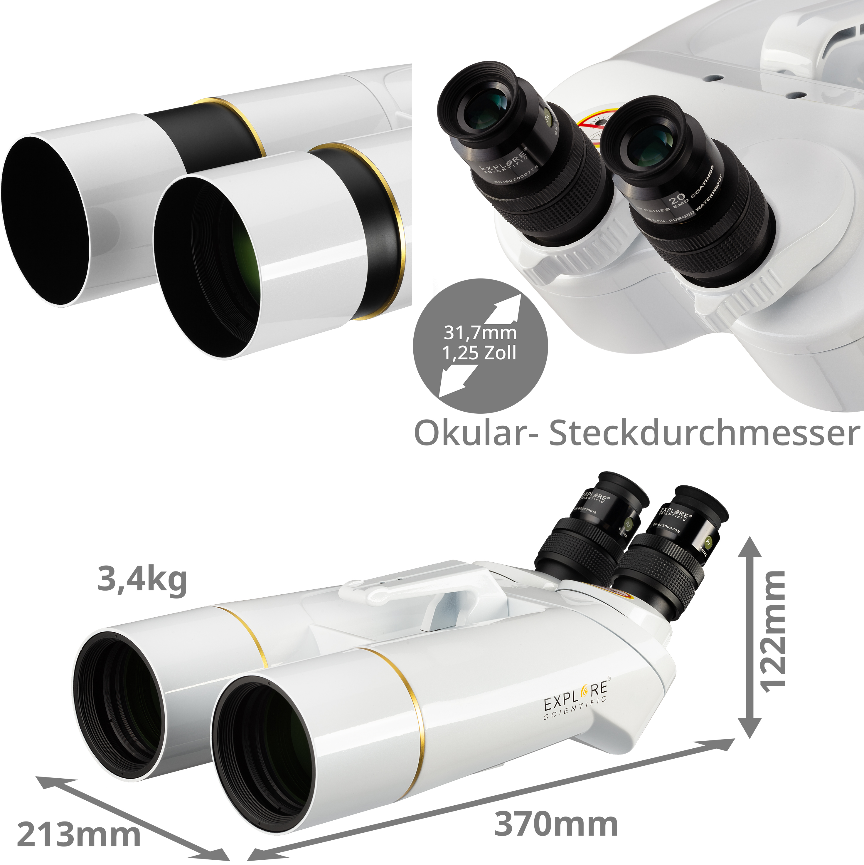 EXPLORE SCIENTIFIC BT-70 SF Binocolo gigante con oculari a 62° LER 20 mm