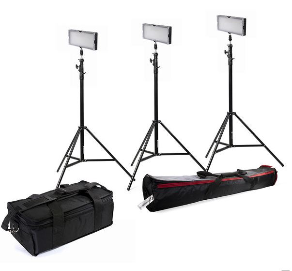 BRESSER SL-360 Set di luci continue LED (3x LED e 3x treppiede)