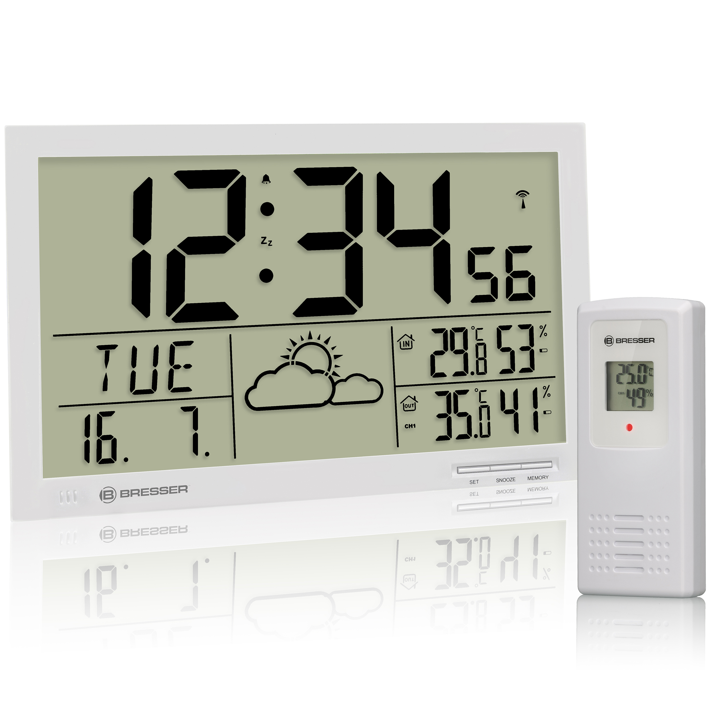 BRESSER MyTime Jumbo orologio da parete con funzioni meteo LCD