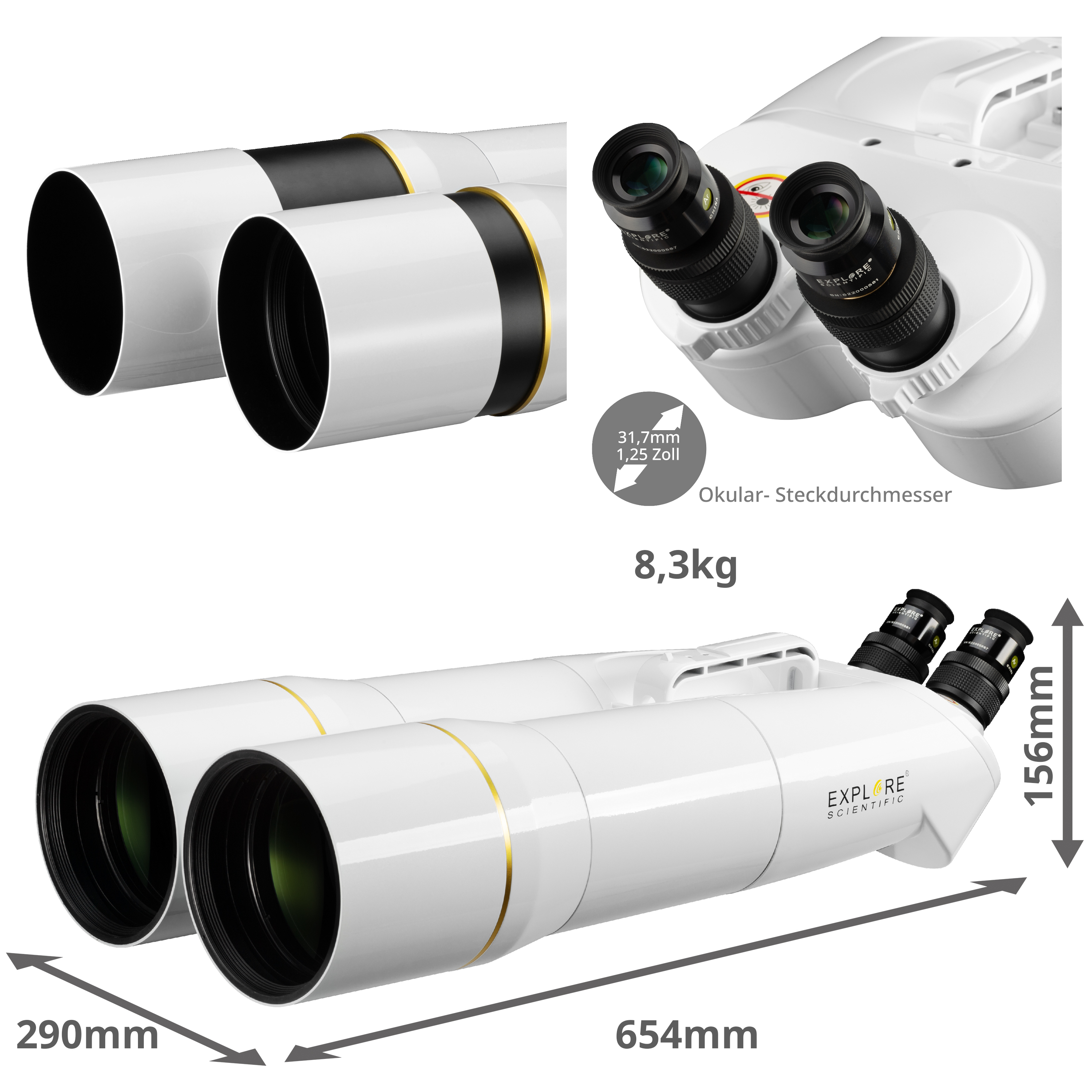 EXPLORE SCIENTIFIC BT-120 SF Binocolo gigante SF con oculari a 62° LER 20mm