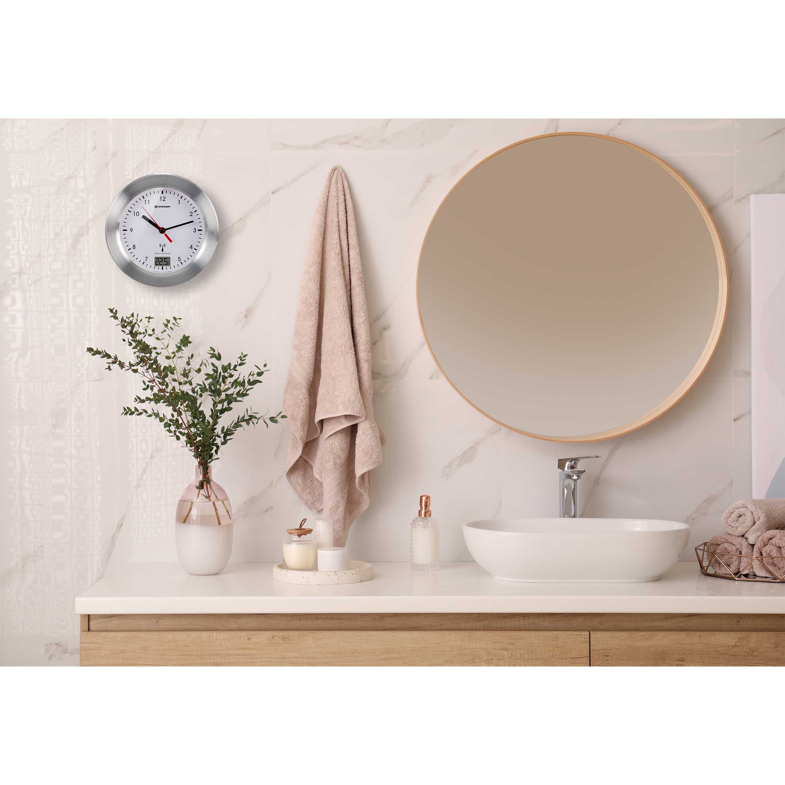 BRESSER Orologio da Bagno radiocontrollato MyTime Bath bianco