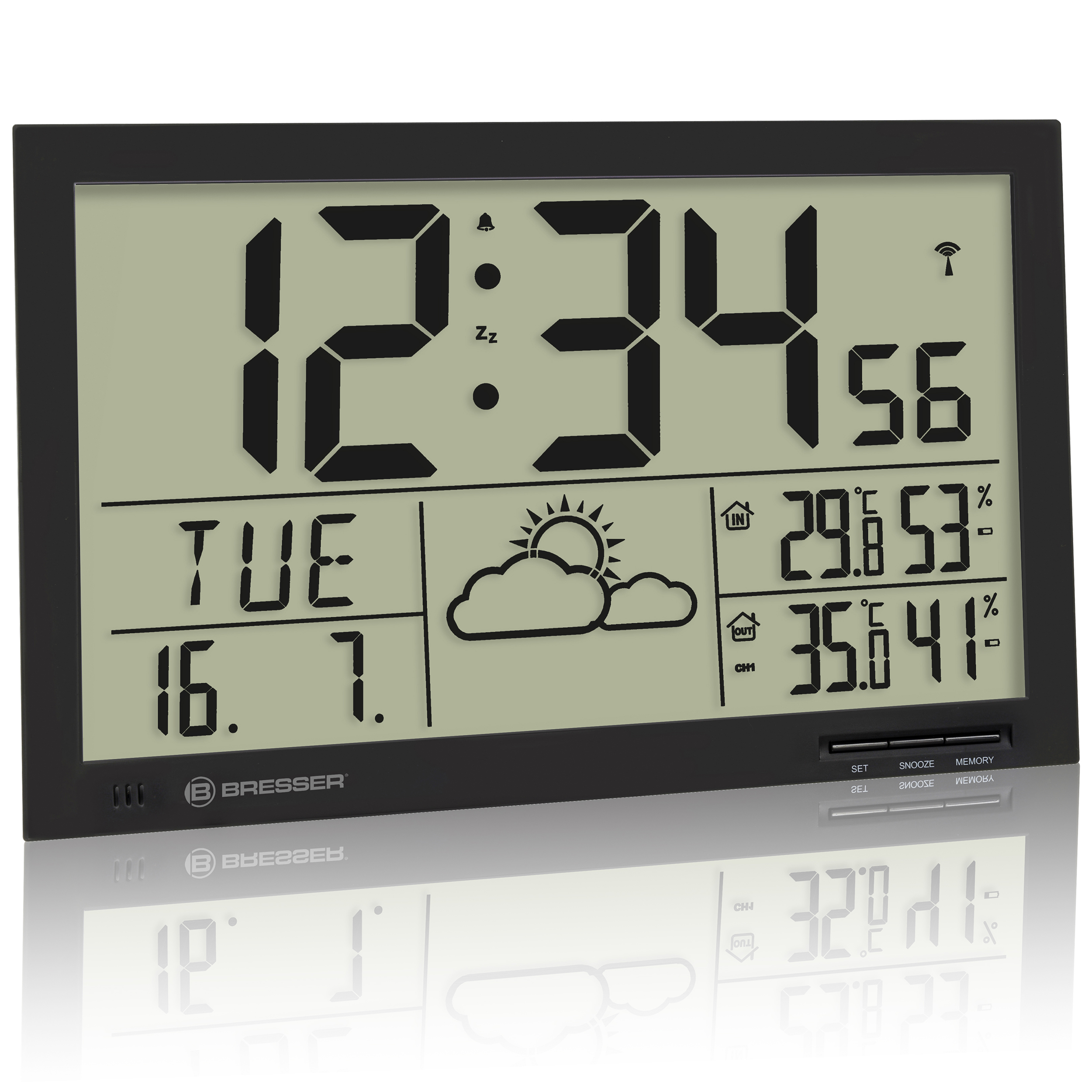 BRESSER MyTime Jumbo orologio da parete con funzioni meteo LCD