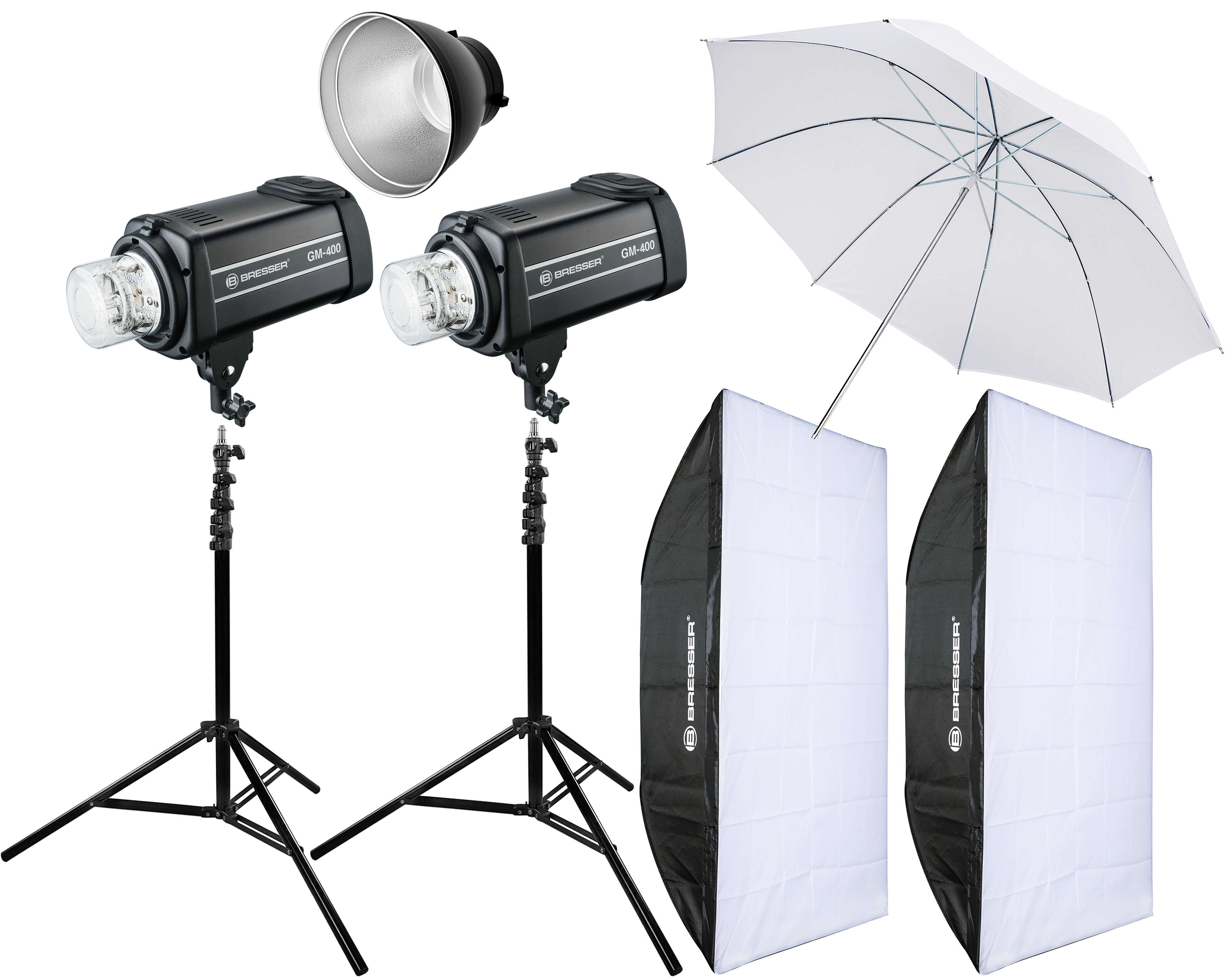 BRESSER Studio Flash Set: 2x GM-400 + Promozione pacchetto 4