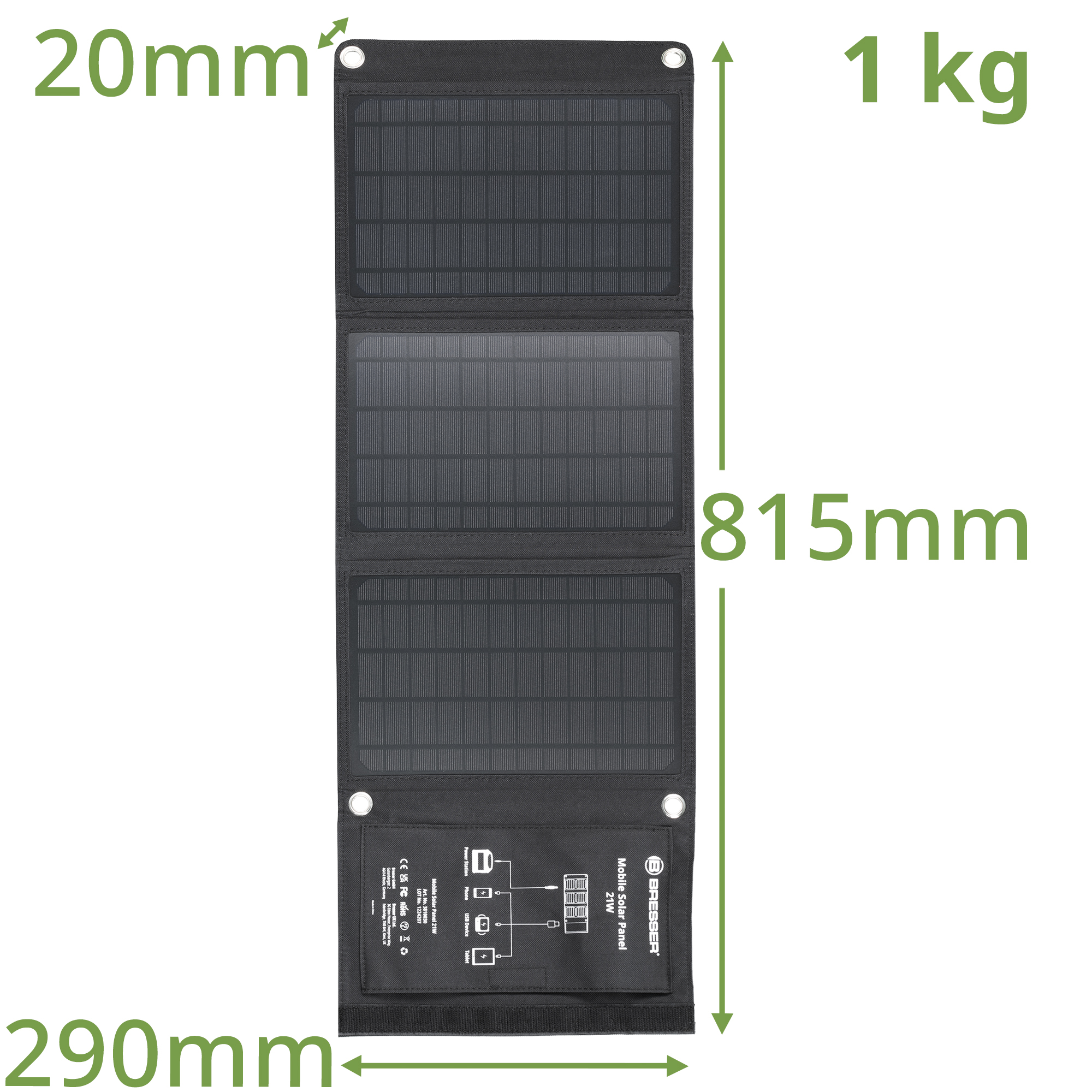 Caricabatterie solare portatile BRESSER 21 watt con alimentazione USB e CC