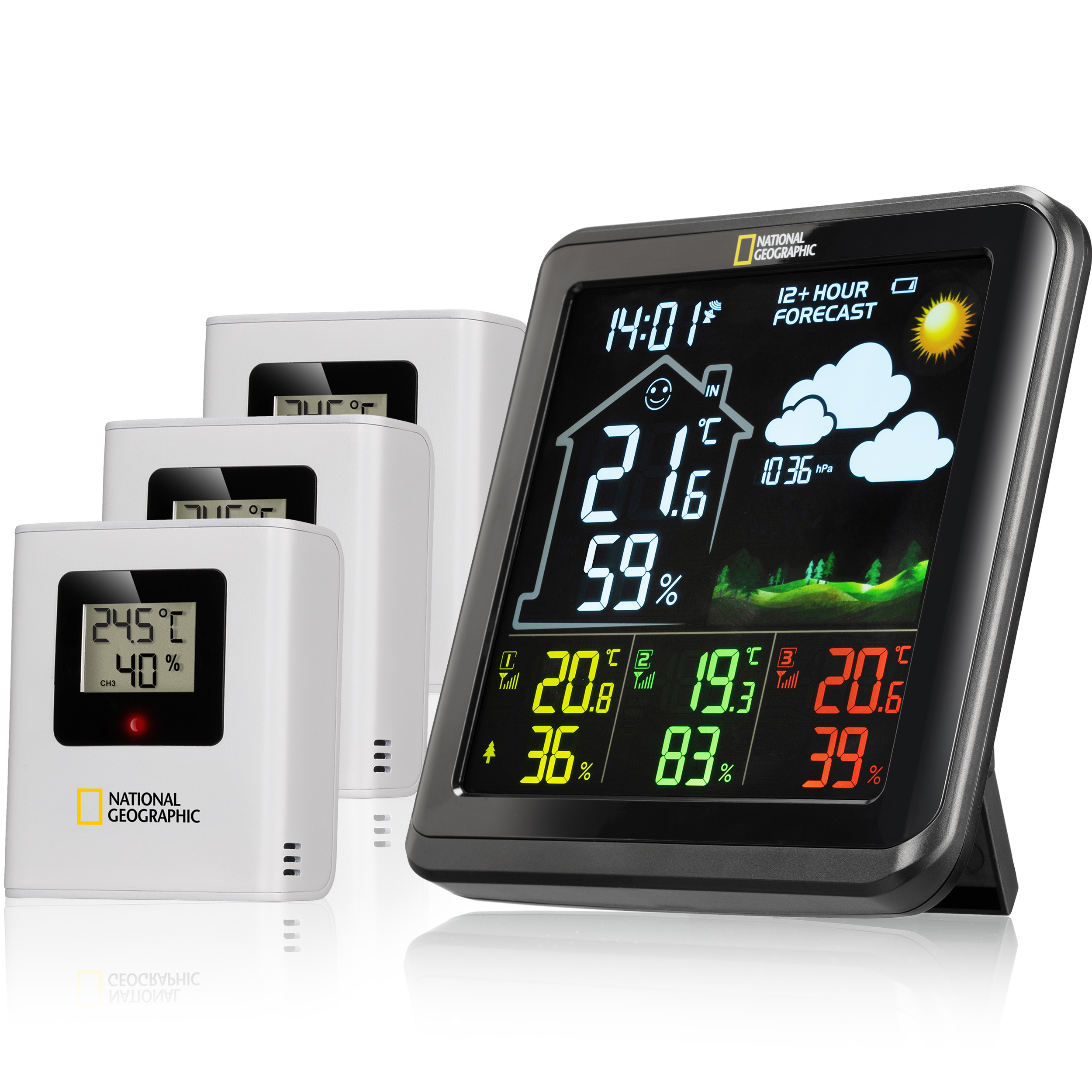 Stazione meteorologica a colori con 3 sensori esterni, nera NATIONAL GEOGRAPHIC VA